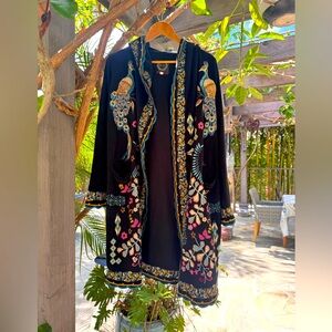 Johnny Was Black and Red Embroidered Kimono